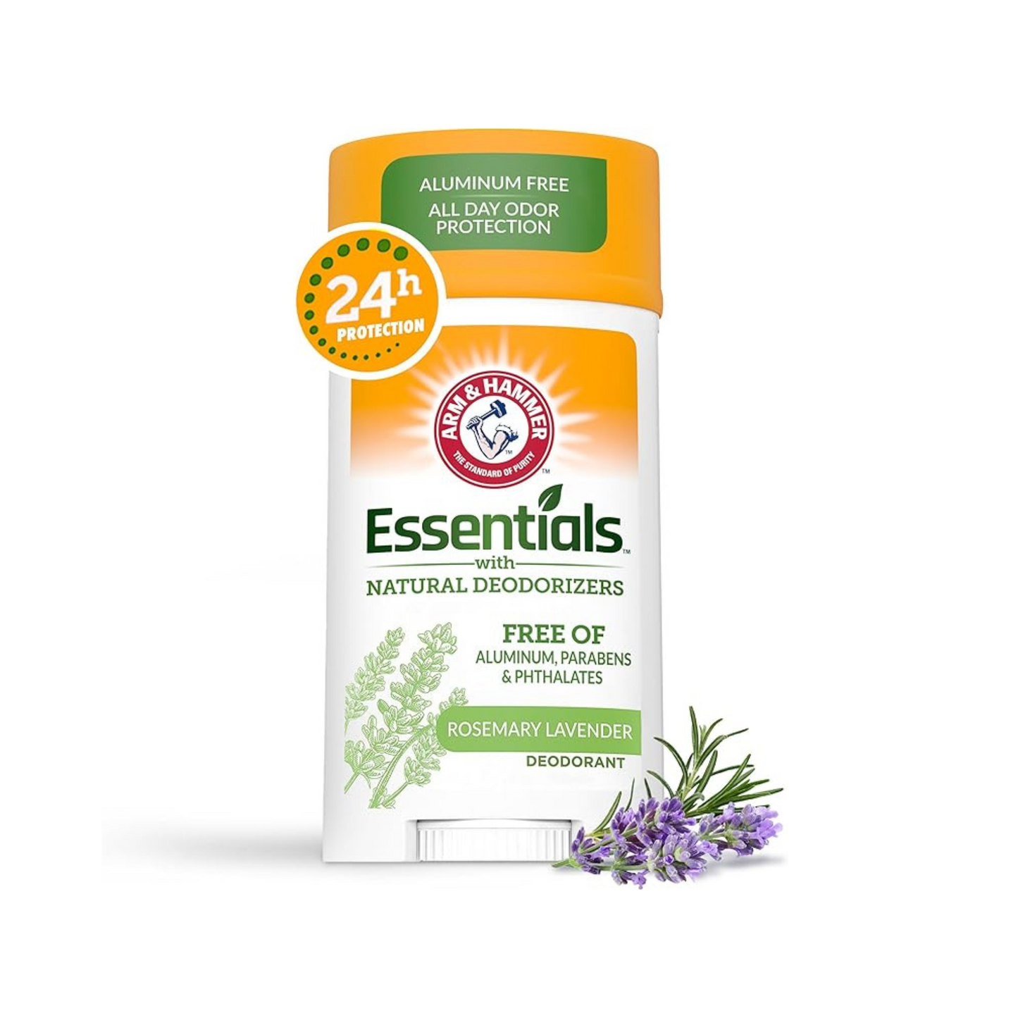 Arm & Hammer, Essentials with Natural Deodorizers, مزيل العرق، برائحة الروزماري والخزامى المنعشة، 2.5 أونصة (71 جم) صغير