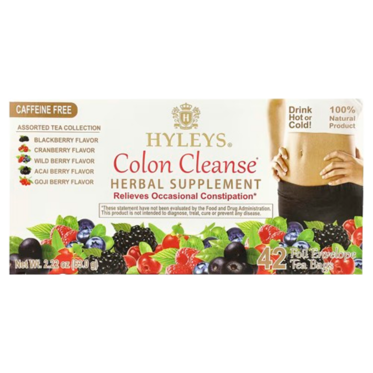 Hyleys tea, colon cleanse, caffeine free, 42 foil envelope tea bags, 0.05oz (1.5g)