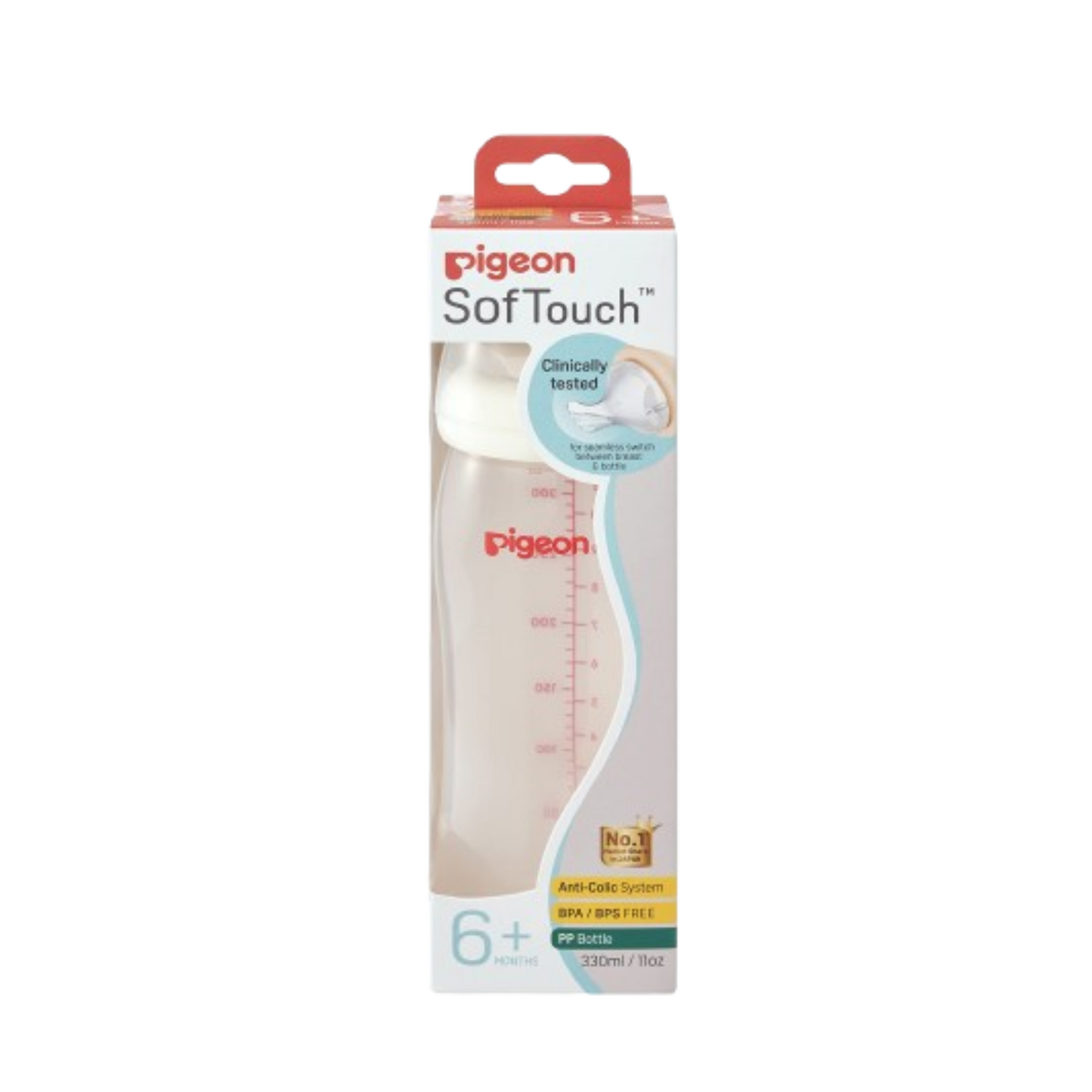 PIGEON SOFT TOUCH WN PERISTALTIC PLUS PP BOTTLE 330ML 00875