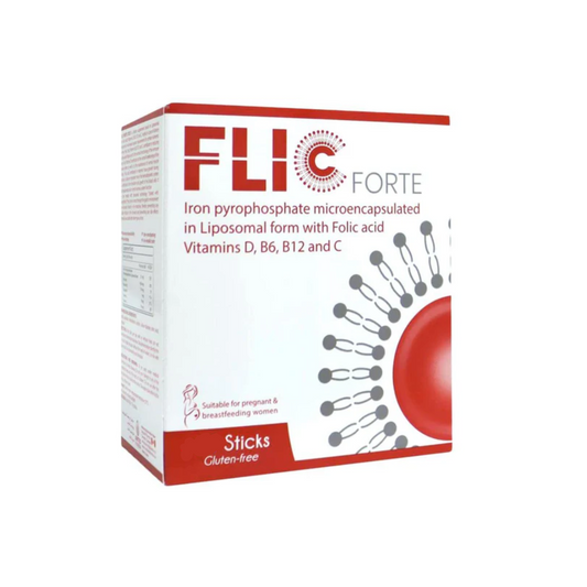 FLIC FORTE STICKS Iron (as iron Pyrophosphate),Cholecalciferol (Vitamin D3),Cyanocobalamin (Vitamin B12),Folic Acid,Ascorbic Acid (Vitamin C),Vitamin B6 21 mg,10 mcg,1.75 mcg,400 mcg,70 mg,1 mg Powder30's [30x1.7g Stick Packs]