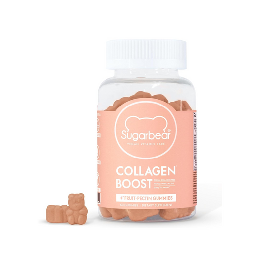 Sugarbear Collagen Boosting Halal Vegan Multivitamin Gummies, 100mg of Amino Acids, Vitamin C, Vitamin D, B-12 and Biotin, Promotes Nails, Skin, Bone & Joint Health