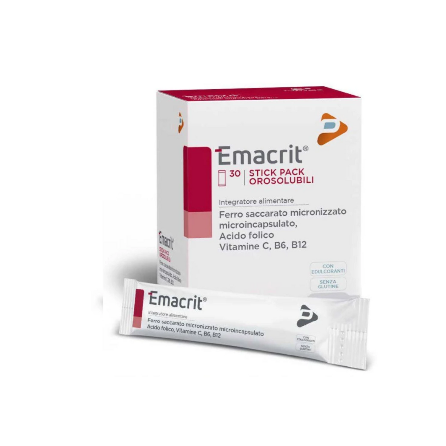 EMACRIT Iron(Microencapsulated Iron saccharate 79 mg),Vitamin C,Cyanocobalamin ( Vitamin B12),Vitamin B6,Folic Acid 30 mg,70 mg,10 mcg,3 mg,300 mcg Capsules30`s (30 X1.8g stick Pack ) orally soluble powder