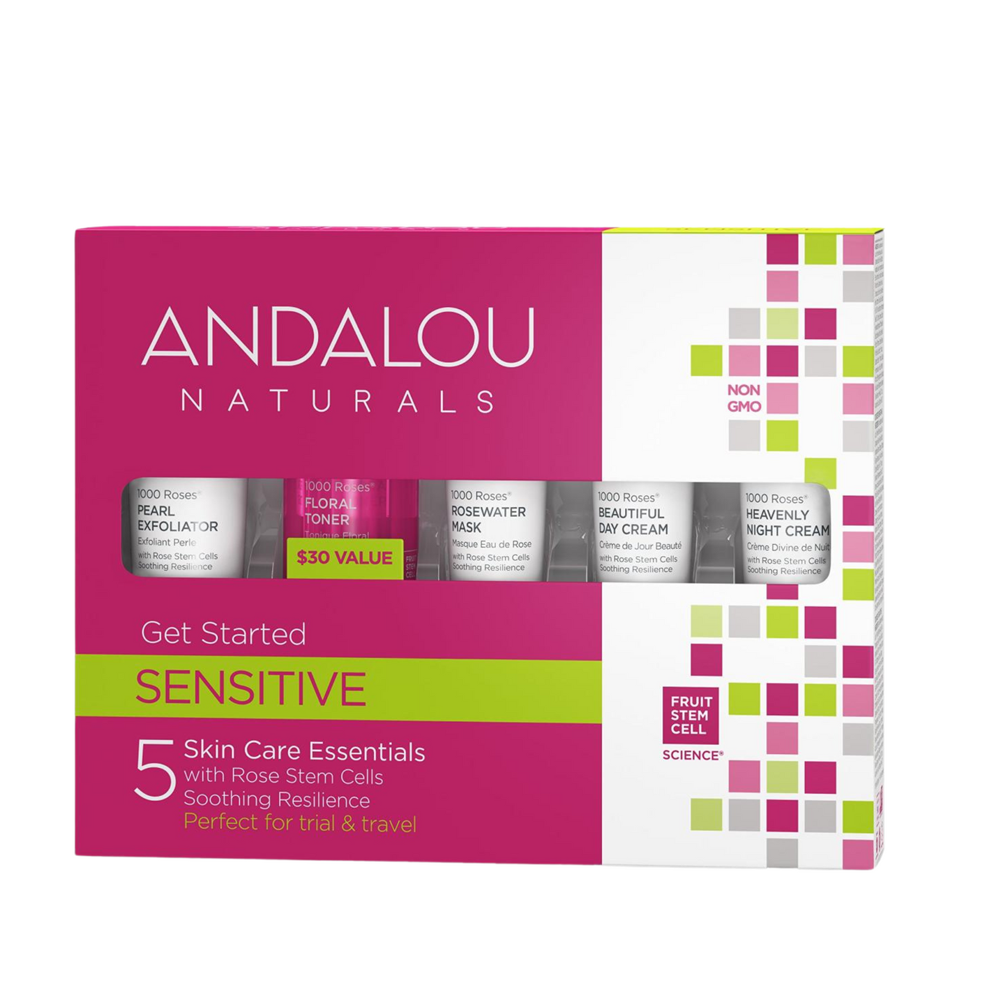 Andalou Naturals, 1000 Roses, Get Started kit, sensitive, 5 piece kit