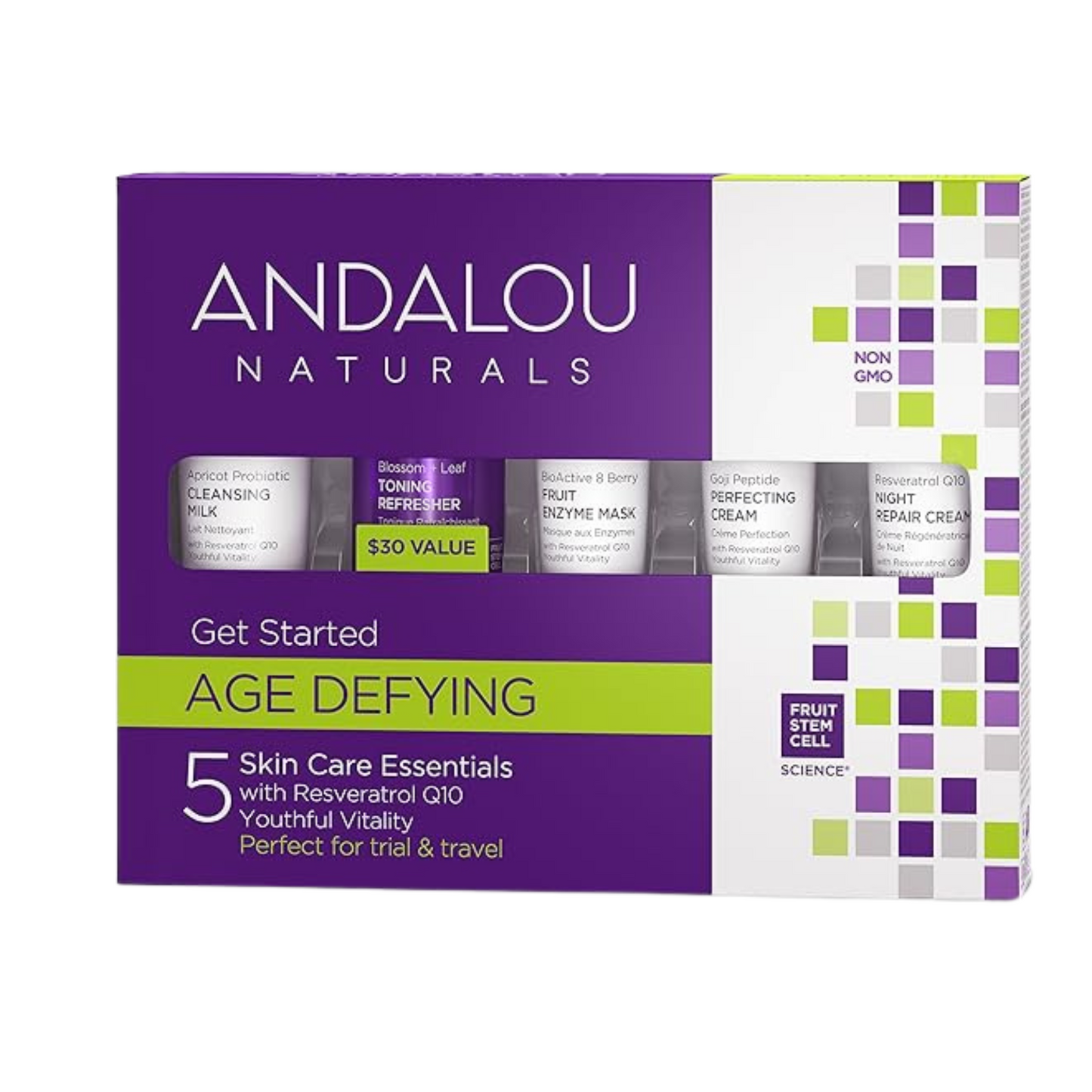 Andalou Naturals، ابدأ، مجموعة العناية بالبشرة الأساسية لمكافحة الشيخوخة، مكونة من 5 قطع