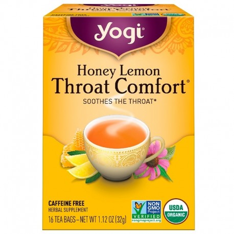 Yogi Tea, Throat Comfort, Honey Lemon, Caffeine Free, 16 Tea Bags, 1.12 oz (32 g)